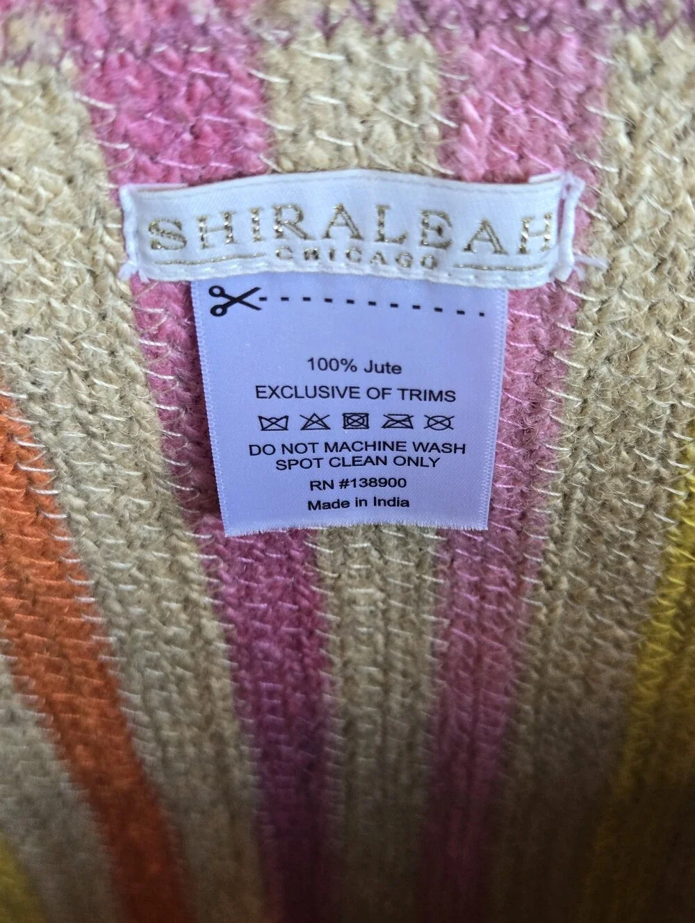 SHIRALEAH Chicago Jute Tote Bag with Pink Stripes